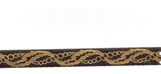 Satin-Kranzband, weiß mit Perlenketten-Rand schwarz/gold - satinband