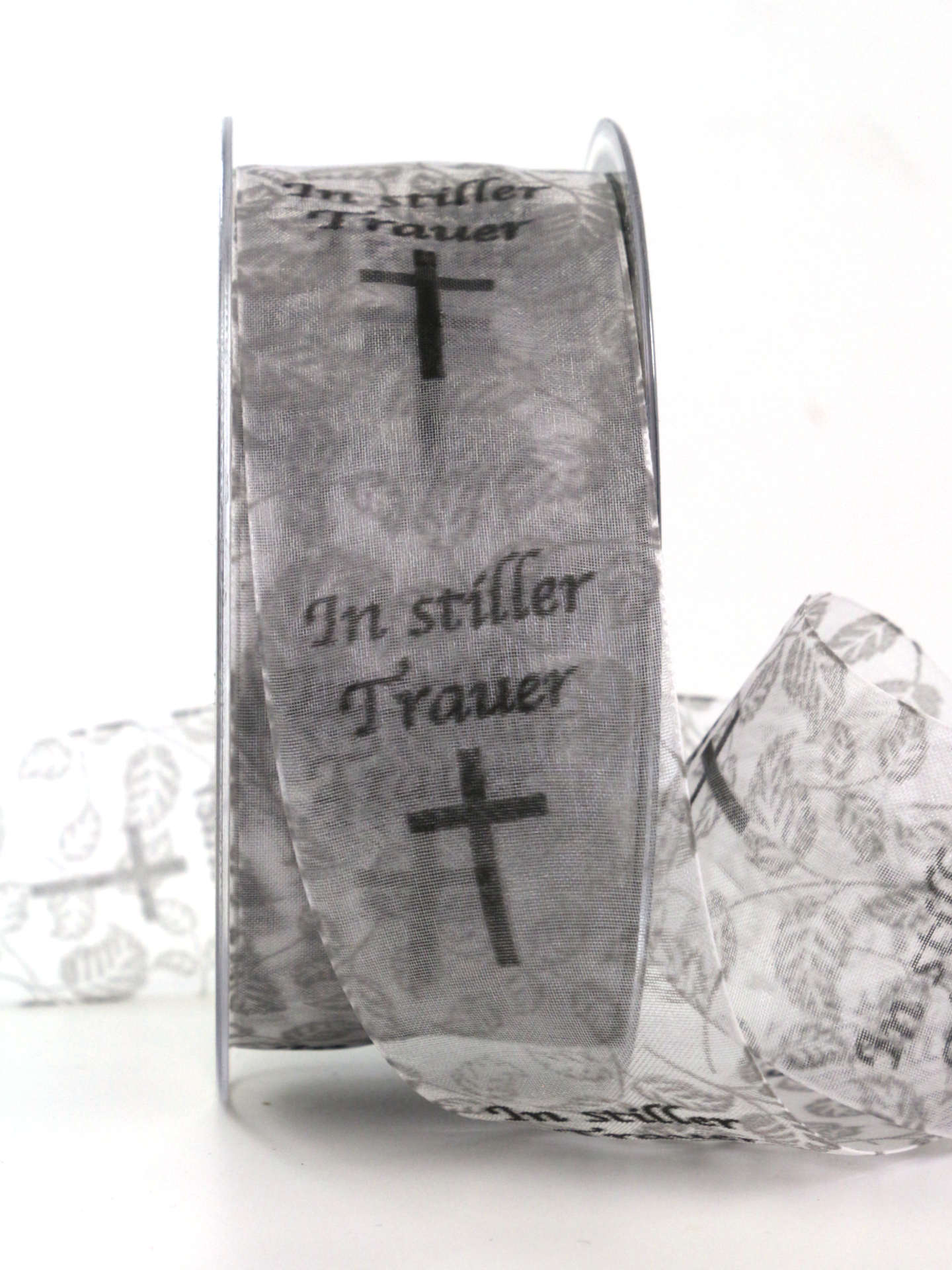 Trauerflor In stiller Trauer, grau, 40 mm breit, 20 m Rolle - trauerflor, trauerband